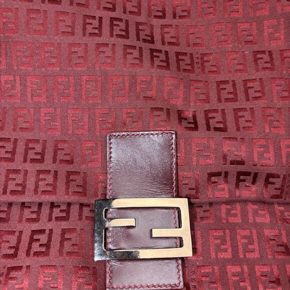 FENDI Mamma Zucchino Baguette Red Shoulder Bag Vintage Authentic Monogram Purse - Picture 6 of 13
